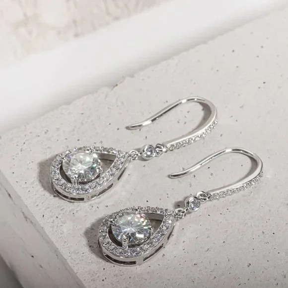 Certified 2ct. t.w. Moissanite Diamond Tear Drop Earrings NEW